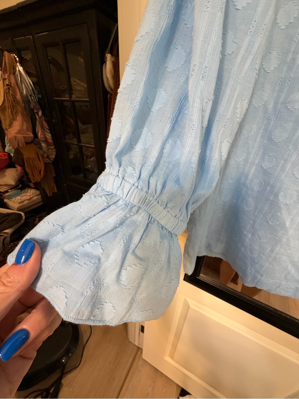 Light Blue Ruffle-Back Women's Blouse - Picture 8 of 10